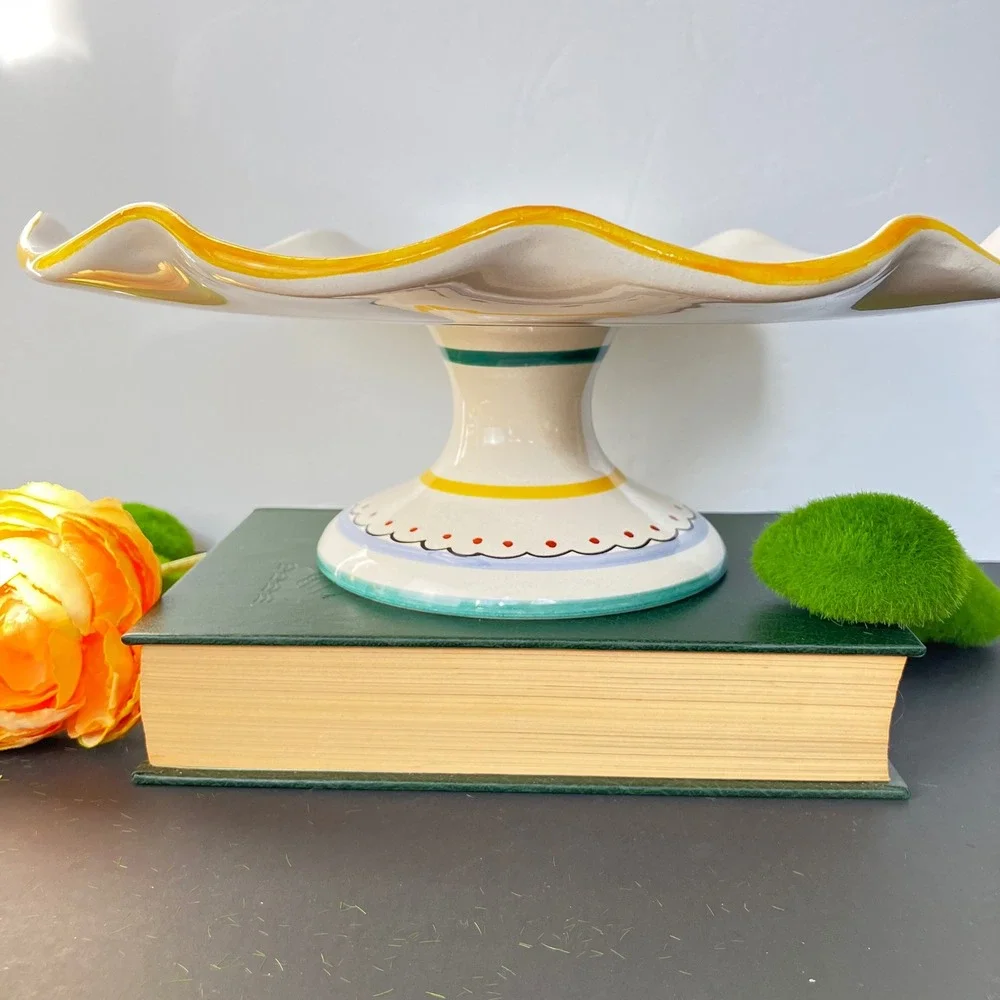 Ceramica Nova Deruta Cake Stand 11in Multicolor Hand Painted Italy Pedestal